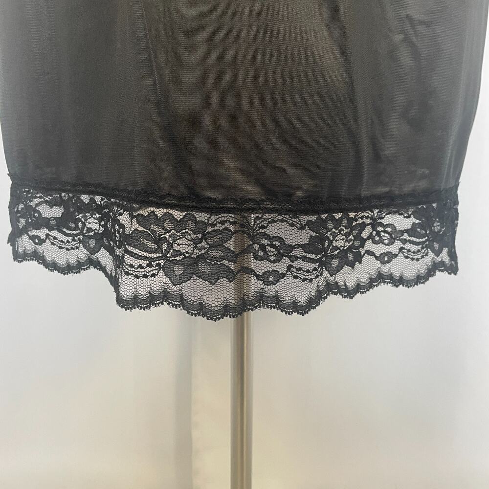 Half Slip Skirt Plus Size 26W 28W Black Satin Nylon Lace Trim Lingerie Layering - Picture 4 of 12